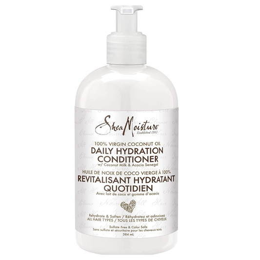 Πείτε αντίο στο Frizz  Shea Moisture 100% Virgin Coconut Oil Daily Hydration Conditioner Εμπλουτισμένο με φυσικά συστατικά, 100% παρθένο λάδι καρύδας, κρεμώδες γάλα καρύδας και πιστοποιημένο βιολογικό βούτυρο καριτέ, αυτός ο συνδυασμός κρατά τα μαλλιά ενυδατωμένα, διασφαλίζει ότι τα μαλλιά παραμένουν καθαρά, απαλά, μαλακά και χωρίς μπερδέματα. mycarlsgr.com 